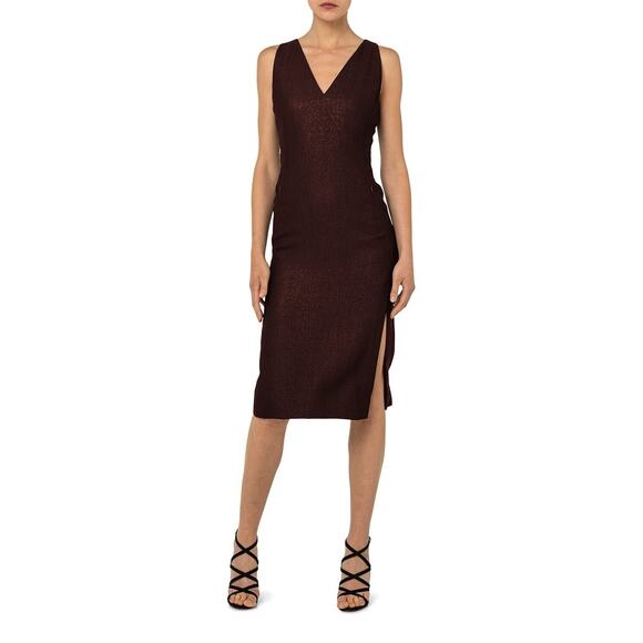 Akris Sheath Dress Women's 8 Marsala Shimmering Wool V-Neck Side Slit NWT $2490 - Picture 1 of 9